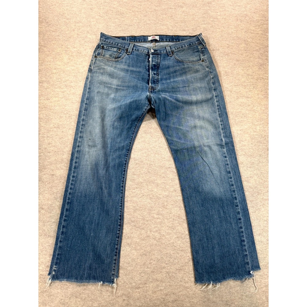 Levis 501 Jeans Mens 38x32 Blue Whiskered Denim Cotton Button Fly Straight Leg